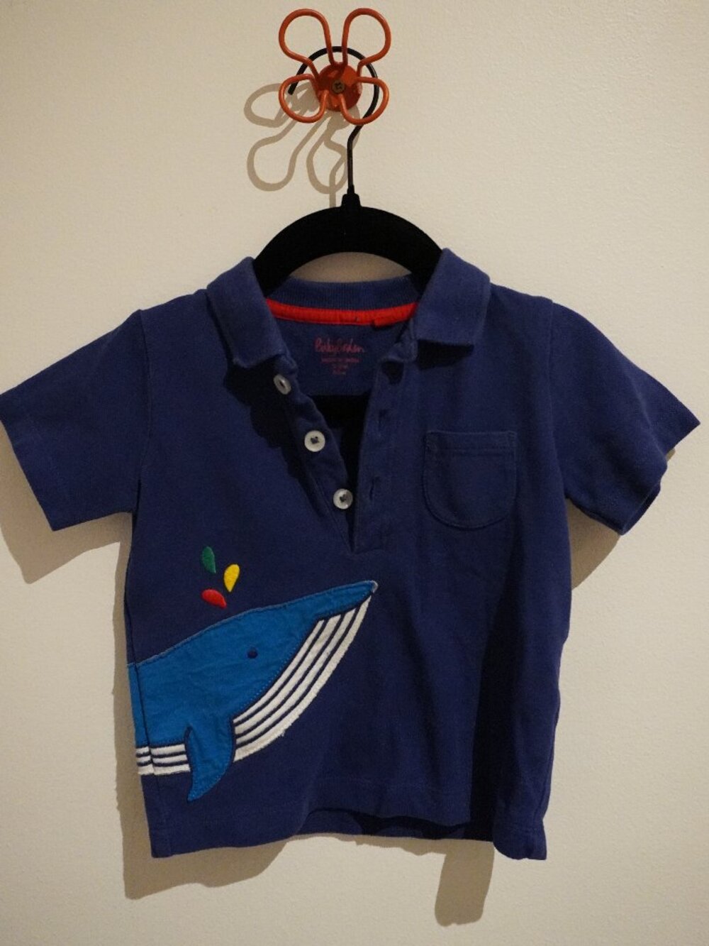 Mini Boden Polo Embroidered Whale 12-18M Blue Red Yellow